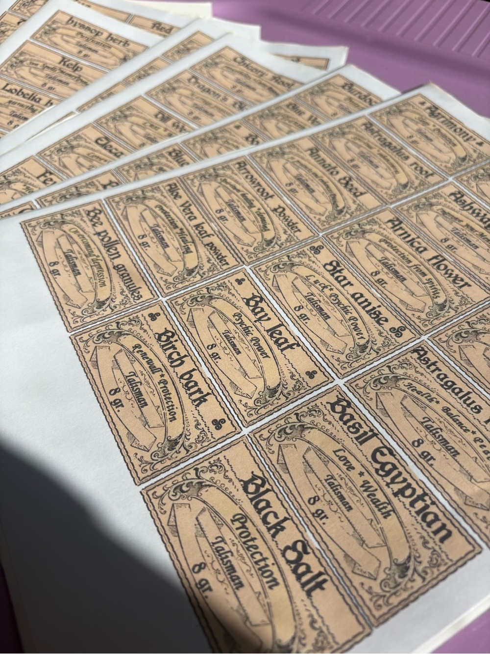 Herbal Labels Sticker Sheets - Vintage Tan & Black